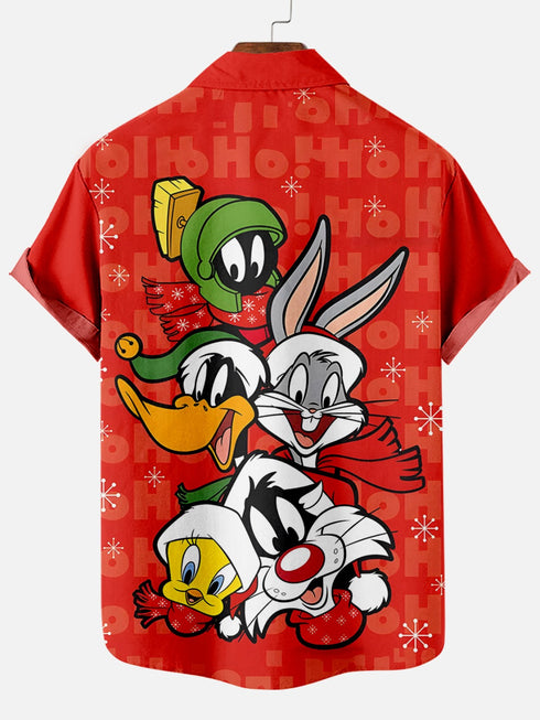 Men's Christmas Cartoon Funny Graphic Short Sleeve Hawaiian Shirt